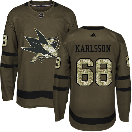 Adidas Sharks #68 Melker Karlsson Green Salute to Service Stitched NHL Jersey